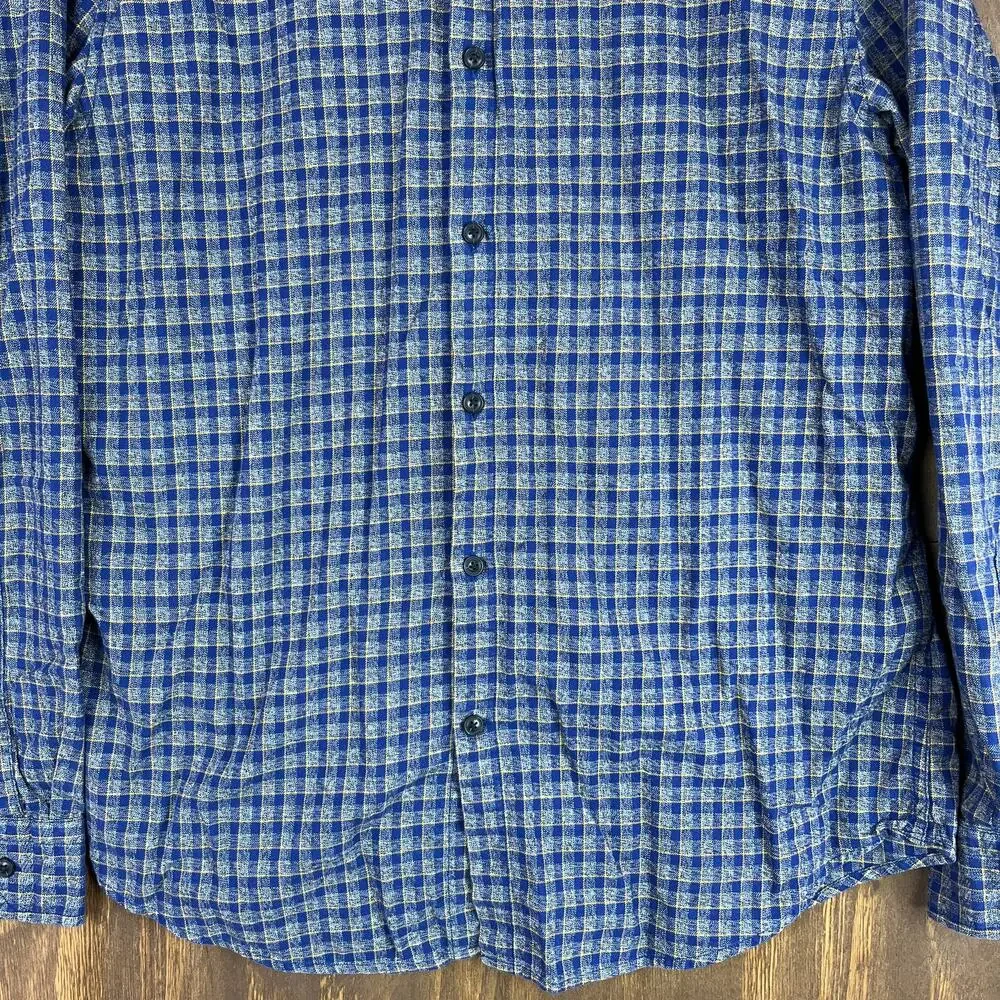 Banana Republic Mens Shirt Blue Yellow Plaid Luxe Flannel Camden Fit Medium
